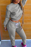 Black Autumn Winter Long Sleeve Crop Tops Jogger Pants Plain Sport Suit WA77306-2