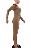 Orange Wholesale Kintting Long Sleeve Zipper Slim Fitting Plain Hooded Jumpsuits TK6207-2