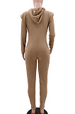 Black Wholesale Kintting Long Sleeve Zipper Slim Fitting Plain Hooded Jumpsuits TK6207-1