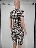 Brown Women Zipper Fashion Printed Bodycon V Nece Casual Jumpsuit Rompers A8601