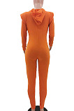 Khaki Wholesale Kintting Long Sleeve Zipper Slim Fitting Plain Hooded Jumpsuits TK6207-3