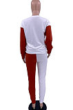 White Simple Spliced Letter Embroidery Long Sleeve T-Shirts Pencil Pants Suit SXS6075