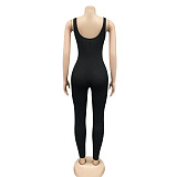 Black Casual Ribbed Bandage Tight Solid Hollow Out Sexy Jumpsuit Rompers CYF5245-1
