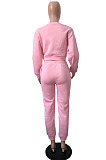 Wine Red Autumn Winter Long Sleeve Crop Tops Jogger Pants Plain Sport Suit WA77306-3