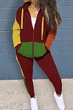 Army Green New Women's Spliced Drawstrint Zipper Hoodie Skinny Pants Sport Suit  SZS6054-6