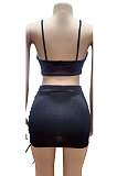 Silver  Sexy Night Club Pure Color Strapless Bandage Hollow Out Hip Skirts Suit WP6052-2