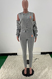SUPER WHOLESALE|Grey Wholesale Women's Spliced Bandage Tops Pencil Pants Casual Plain Suit YM234-5