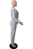 Blue Autumn Winter New Printed Long Sleeve Hoodie Jogger Pants Plain Suit WA77309-2