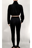 Blue Casual Velvet Long Sleeve Zipper Tops Trousers Sport Plain Suit X9333-3