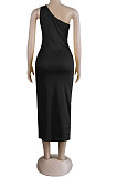 Black Sexy Bodycon Ribber Hip HollowOut Solid Color Long Dress KF120-1