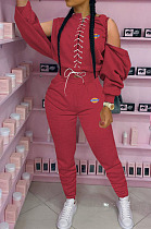 Wine Red Wholesale Women's Spliced Bandage Tops Pencil Pants Casual Plain Suit YM234-3