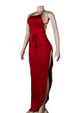 Red Sexy Euramerican Condole Belt Bandage Backless Split Long Dress K2003-2