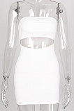 White Autumn Winter Women's Hollow Out Hip Strapless Off Shoulder Sleeveless Bodycon Mini Dress JSL542-1