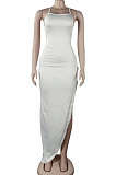 White Sexy Euramerican Condole Belt Bandage Backless Split Long Dress K2003-1