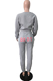 Grey Autumn Winter New Printed Long Sleeve Hoodie Jogger Pants Plain Suit WA77309-3