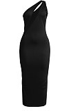 Black Sexy Bodycon Ribber Hip HollowOut Solid Color Long Dress KF120-1