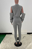 SUPER WHOLESALE|Grey Wholesale Women's Spliced Bandage Tops Pencil Pants Casual Plain Suit YM234-5