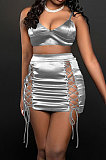 Red Sexy Night Club Pure Color Strapless Bandage Hollow Out Hip Skirts Suit WP6052-1