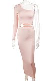 Pink Regular Sleeve Long Sleeve Pullover Bodycon Skirt Sets ZJH1409-2