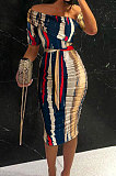 Euramerican Pure Color Irregular Short Sleeve Off Shoulder Split Long Dress QBE4052-4