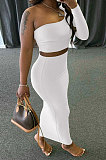 White Regular Sleeve Long Sleeve Pullover Bodycon Skirt Sets ZJH1409-1