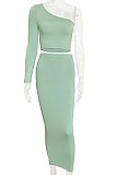 Green Regular Sleeve Long Sleeve Pullover Bodycon Skirt Sets ZJH1409-4