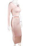Green Regular Sleeve Long Sleeve Pullover Bodycon Skirt Sets ZJH1409-4