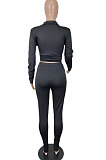 Black Sexy Trendy Pocket Shirts Pure Color Pants Sets SH8101-1