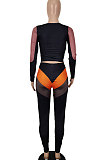 Orange Brown Euramerican Women's Sexy Fashion Crop Low Bosom Color Matching Bodycon Jumpsuits SH7292-2