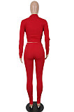 Red Sexy Trendy Pocket Shirts Pure Color Pants Sets SH8101-2