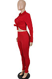 Red Sexy Trendy Pocket Shirts Pure Color Pants Sets SH8101-2