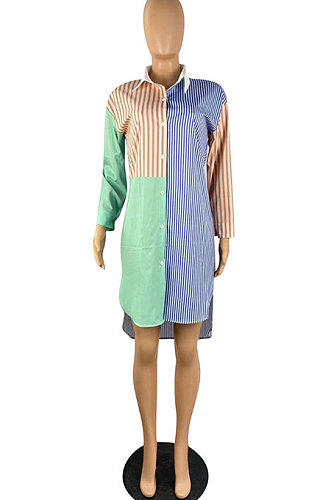 Multi Euramerican Women's Buttons Stripe Irregular T Shirt/Shirt Dress TL6624 