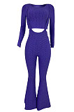 Purple Women's Solid Color High Elastic Condole Belt Flare Leg Pants Sets TL6626-1
