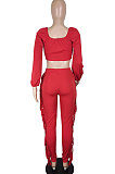 Red Women's Strapless Long Sleeve Tight Tassel Sexy Pants Sets YY5326-1