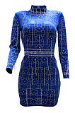 Black Trendy Sexy Collect Waist Velvet Bling Bling Hip Skinny Mini Dress CCY9428-3