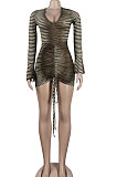 Brown Sexy Euramerican Fashion V Collar High Waist Drawsting Camo Bodycon Mini Dress KA7217-3