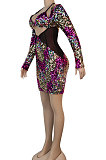 Golden Sexy Euramerican Printing Sequins Long Sleeve Strapless High Waist Mini Dress KA7219-2
