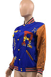 Black Women's Printing Color Matching Snap Fastener Baseball Uniform  Jacket JR3666-1