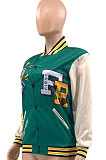 Red Women's Printing Color Matching Snap Fastener Baseball Uniform  Jacket JR3666-4