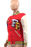 Blue Women's Printing Color Matching Snap Fastener Baseball Uniform  Jacket JR3666-2