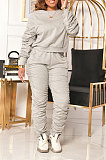 White Wholesale Casual Long Sleeve Round Neck Hoodie Ruffle Pants Solid Color Suit YYF8267-1