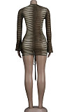Brown Sexy Euramerican Fashion V Collar High Waist Drawsting Camo Bodycon Mini Dress KA7217-3