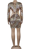 Golden Sexy Euramerican Printing Sequins Long Sleeve Strapless High Waist Mini Dress KA7219-2
