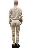 White Wholesale Casual Long Sleeve Round Neck Hoodie Ruffle Pants Solid Color Suit YYF8267-1