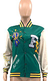 Black Women's Printing Color Matching Snap Fastener Baseball Uniform  Jacket JR3666-1
