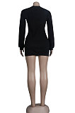 Black Women's Sexy Fashion Individuality Tight Pure Color T Shirts Mini Dress Sets KA7218-1