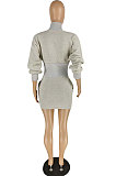 Grey Casual Women Flocking Long Sleeve Slim Fitting Hip Dress YYZ657-1