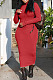 Red Simple New Ribber Zipper Long Sleeve High Neck Slim Fitting Plain Dress RMH8952-3