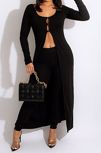 Black Personality Pure Color Cardigan Big Cape Skinny Pants Suits YYZ867-1