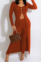 Caramel Color Personality Pure Color Cardigan Big Cape Skinny Pants Suits YYZ867-2